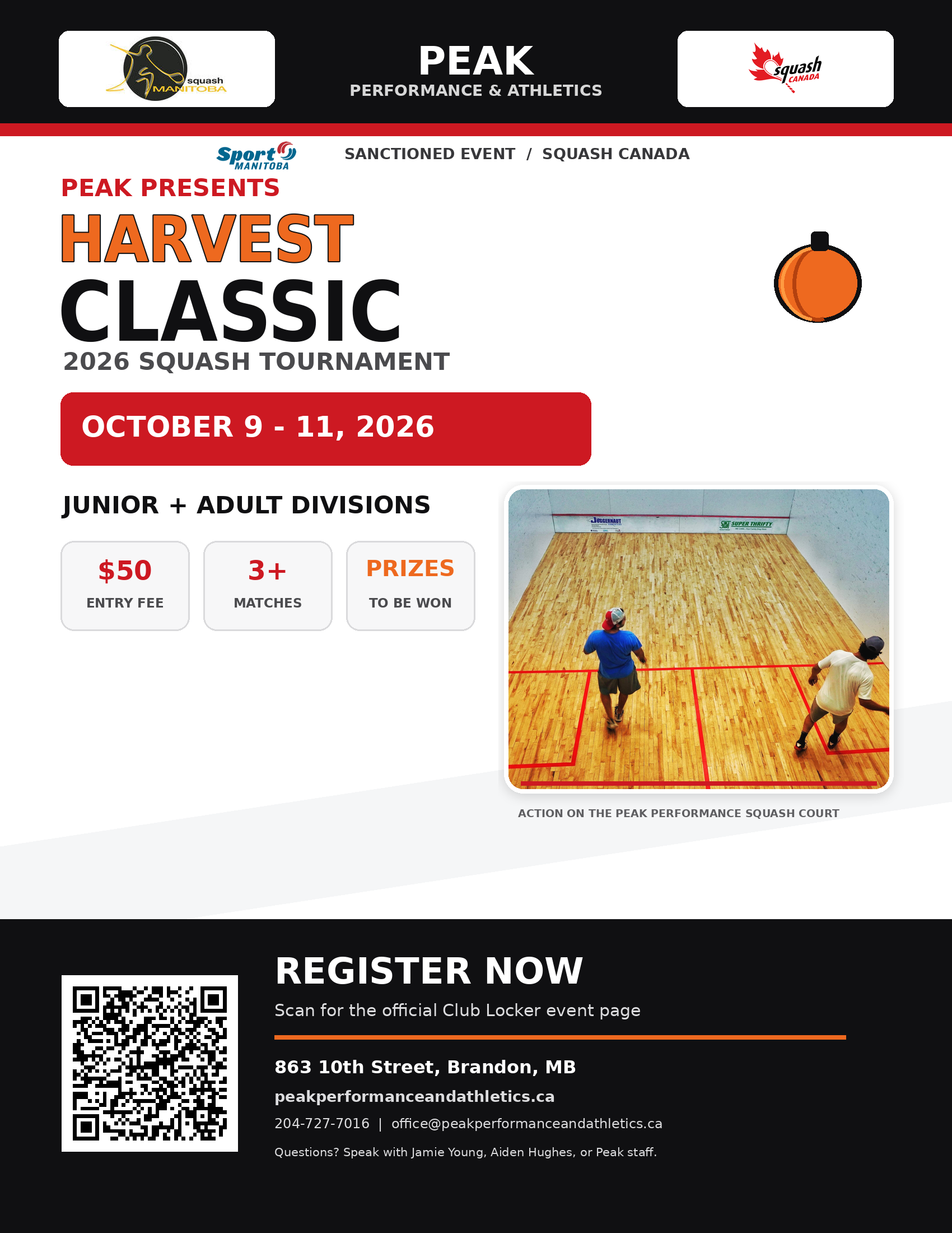 Peak Harvest Classic 2026 squash tournament poster