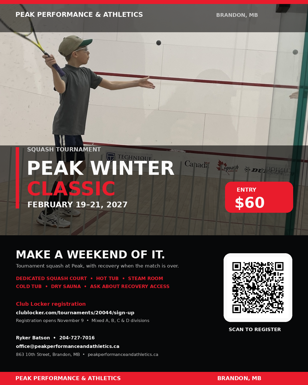 Peak Winter Classic 2027 squash tournament poster