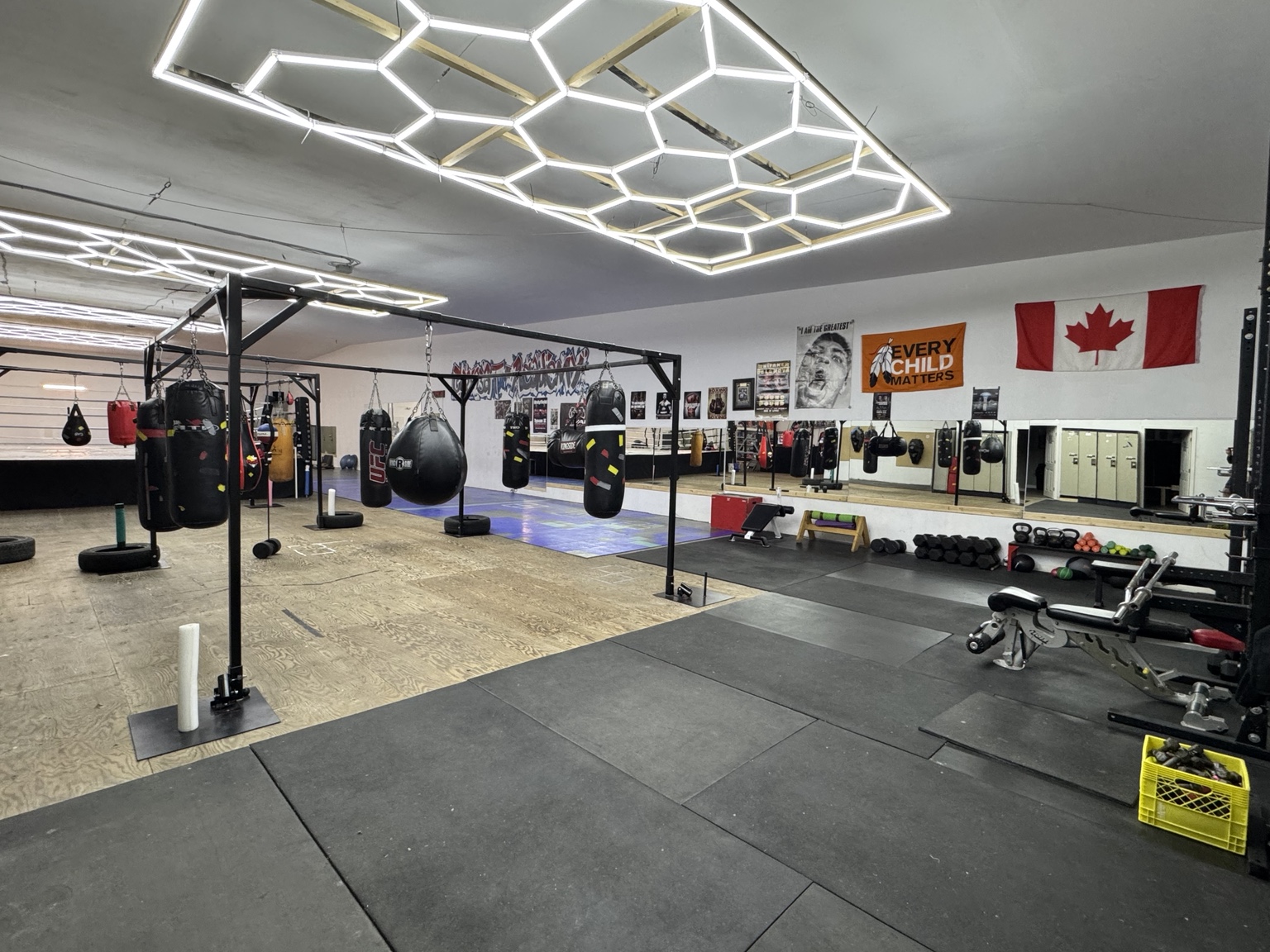 Heavy bags and strength equipment at BFCA in Brandon